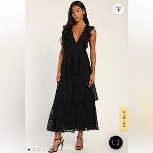 NWT Molinetto Black Lace Ruffled Tiered Sleeveless Maxi Dress